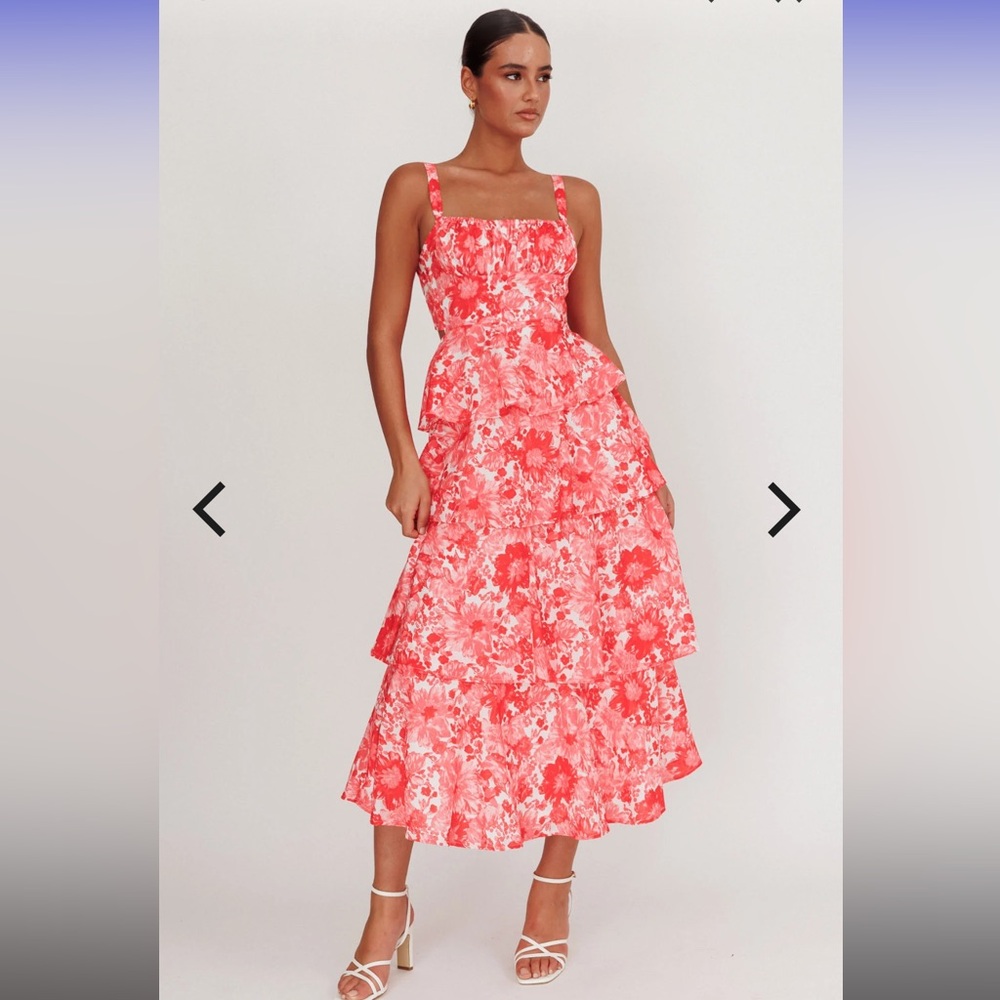 Coral and White Strapless Asymmetrical Tiered Sundress
